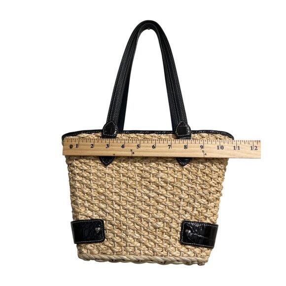 Brighton Cody Woven Straw Tote Bag Black-Leather-Trim Basket Weave Floral-Inside - Picture 6 of 7